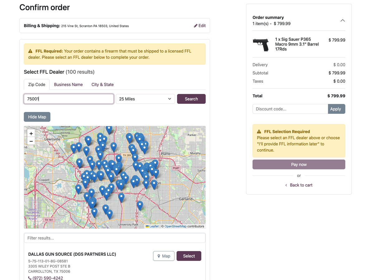 Odoo FFL Finder at Checkout